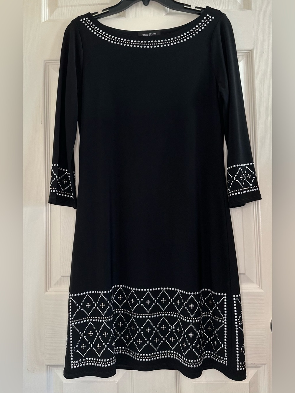 White House Black Market Black Shift Dress w/ Silver & Rose Gold Stud Detailing